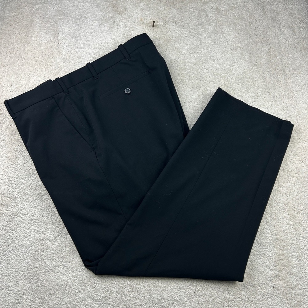 Van Heusen Men's Dress Pants 44x30 Black Flat Front Stretch Flex Waist